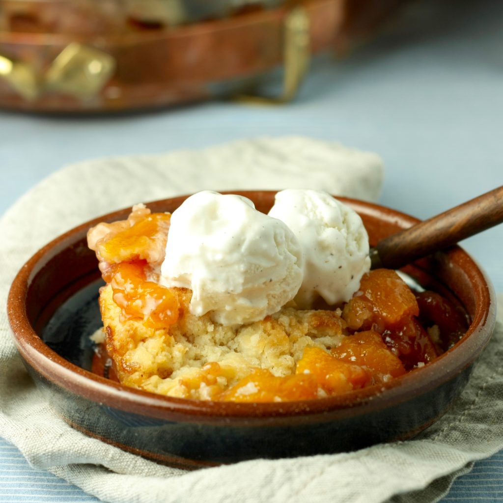 Peach cobbler is an old-fashioned, summer time dessert