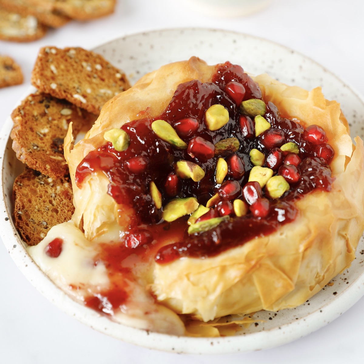 Filo-Wrapped Baked Brie with Fruit Preserves and Pistachios - Marilena ...